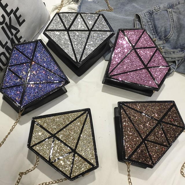 Go Party PU Ladies Fashion Creative Diamond Shape Bag Bling Purses and Handbag for Women