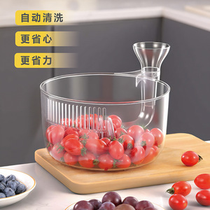 Panier de lavage et d'égouttage automatique des fruits, transparent, rond, avec égouttoir automatique pour utilisation sous l'évier de cuisine - Product Image 3