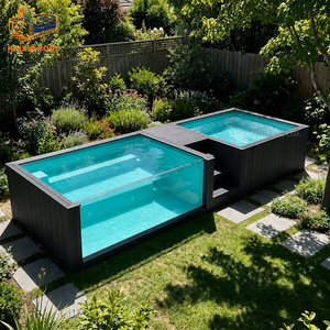 Piscina Grande con Ventana de Vidrio, de Madera, para Jardín Exterior, Piscina de Acrílico y Fibra de Vidrio, Spa Semicuadrado Elevado - Product Image 6