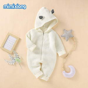 Mimixiong लवली Hooded भालू कान बच्चे Romper सूट के लिए शरद ऋतु सर्दियों आरामदायक Soild रंग बुनाई कपड़े - Product Image 2