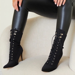 Lace up Short Women <b>Boots</b> Thin High Heel Big Size 43 Fashion American Style <b>Boots</b> High Heel Pointed Toe Sexy - Product Image 2