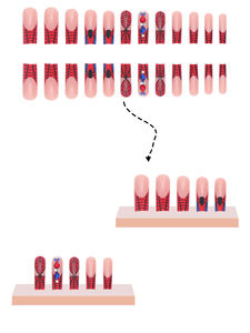 Temooi al por mayor 24 piezas ABS puntas largas ataúd uñas postizas Hero Rhinestone impresión con pegamento para uñas Prensa en Nail Art Design - Product Image 4