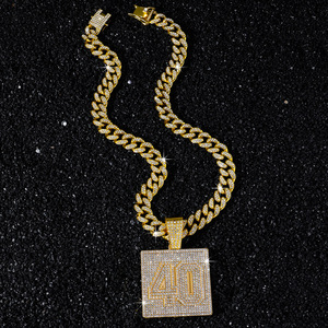 Collar con Colgante Cuadrado Chapado en Oro de Aleación Estilo Hiphop con Diseño Creativo Nuevo 2026, Número 40, Joyería de Moda para Hombre - Product Image 2