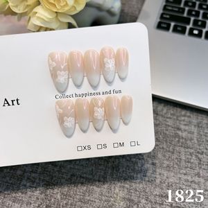 Uñas Postizas 3D Hechas a Mano, Forma de Almendra, Color Rosa con Perlas y Dorado, Puntas de Uñas Acrílicas Reutilizables para Mujer - Product Image 4