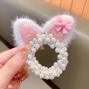 آذان القطة للأطفال لؤلؤ لطيف فتاة صغيرة كعكة الشعر ربطة شعر للفتيات اكسسوارات ربطة شعر غطاء رأس قطيفة - Product Image 2