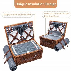 Panier à pique-nique et à bonbons en osier vintage avec paniers de style campagnard, panier à nourriture fraîche en osier noir, panier à vin pas cher - Product Image 5