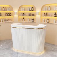 Comptoir de caisse personnalisé de haute qualité de 100 cm, durable, beige et blanc, pour salon de beauté