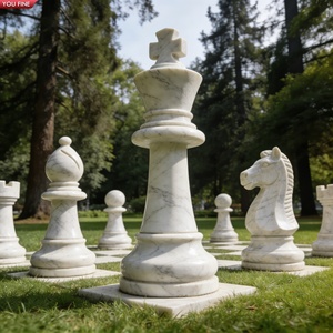 Juego de Esculturas de <span class=keywords><strong>Ajedrez</strong></span> de Mármol Blanco YOUFINE para Decoración de Jardín Exterior - Product Image 1