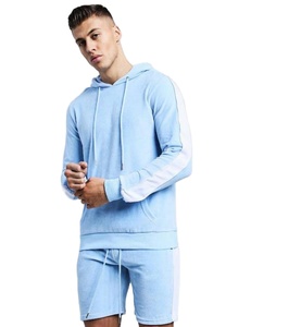 ชุดเสื้อผ้าออกกำลังกายของผู้ชาย,ชุดวอร์มแนวลำลองสีน้ำเงินมีฮู้ดและกางเกงขาสั้นสำหรับฤดูร้อน - Product Image 1