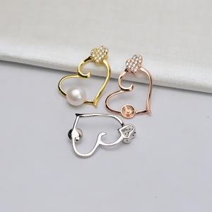 S925 Silver Love Heart <b>Pendant</b> with 6-8 <b>Pearl</b> Women's DIY Jewelry Accessories Empty Tray Semi-Finished Trendy 671 - Product Image 2