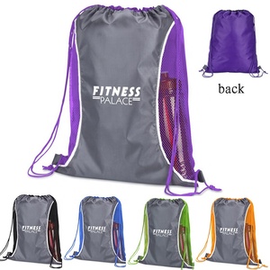 210D Polyester Mesh Drawstring Backpack with Side Pocket Protective Sportpack for Promotion