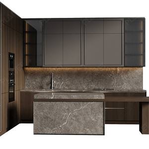 Gabinete de Cocina de Madera Maciza Profesional de Venta Caliente en China, Hermoso Gabinete de Cocina con Chapa de Madera de Roble <span class=keywords><strong>y</strong></span> Piedra Artificial Blanca - Product Image 2