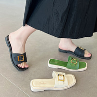 Nouvelle Collection 2026 – Sandales Plates d'Été pour Femmes et Filles, Chaussures de Plage, Claquettes à Boucle Carrée, Style Coréen, pour Extérieur, Quotidien, Décontracté, Shopping