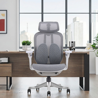 Chaise de bureau ergonomique en maille grise réglable avec support lombaire auto-ajustable, vérification de la certification de la classe 3, vérin à gaz, base en alliage d'aluminium, moderne