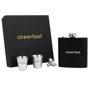 <span class=keywords><strong>Coffret</strong></span> Cadeau Gourde de Poche Noire Cheerfast 6 oz avec Entonnoir et Gourde de Hanche 6 oz en Acier Inoxydable et Pot à Boissons - Product Image 3