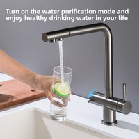 Robinet de cuisine 3-en-1 avec purificateur d'eau, extractible, chaud/froid, anti-éclaboussures, télescopique et rotatif en acier inoxydable 304