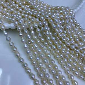 Collar de Perlas de Agua Dulce Blancas en Forma de Gota Barroca de 5-6 mm, Material Semielaborado para Manualidades, Cuentas Sueltas en Forma de Botón - Product Image 1