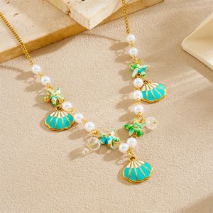 Sweet Cute <b>Candy</b> Color Seashell Beaded <b>Necklace</b> Imitation Pearl Starfish Pendant Party Jewelry Fashion Accessory - Product Image 3
