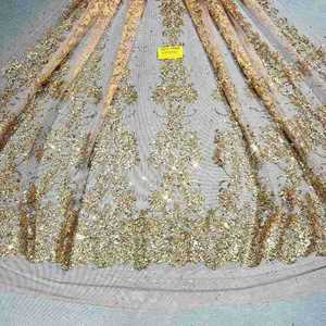 Champagne progettato modello di abito da sposa tessuto maglia oro illusione tessuto di pizzo per abiti da sposa - Product Image 3