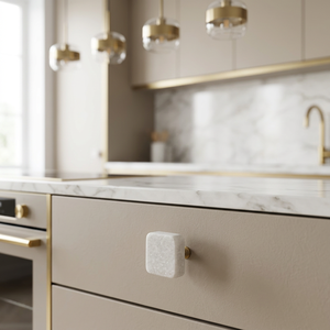 AK Brass Square Stone & Metal Cabinet <b>Knob</b> <b>White</b> Finish Luxury Drawer <b>Knob</b> Shelf Kitchen Furniture Hardware Decorative <b>Knob</b> - Product Image 1
