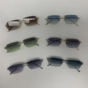 Óculos de sol com lentes de corte diamante, óculos de sol masculino com logotipo personalizado, sem aro e design de luxo 2022