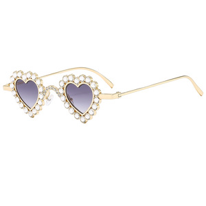 Vintage Personality Y2K Sun <b>Glasses</b> Ladies UV400 <b>Heart</b> Shaped Diamond Sunglasses Party Eyewear for Women - Product Image 4