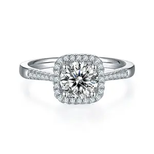 Round Cut 1ct 2ct 3ct 4ct D VSS1 Moissanite Ring Women 925 Sterling Silver Classic Square Diamond Like Rings Fine Jewelry