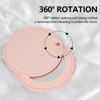 Miroir de maquillage rond en gros avec étui rotatif en cuir PU, logo personnalisé, marque privée, miroir de poche compact portable