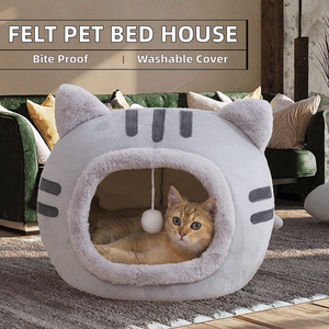 <span class=keywords><strong>Lit</strong></span> pour chat d'intérieur, grotte avec coussin amovible, tente en peluche pour animaux <span class=keywords><strong>de</strong></span> compagnie, design oreilles <span class=keywords><strong>de</strong></span> dessin animé, <span class=keywords><strong>pompon</strong></span>, chaton, chiens, chiot, lapin, maison pour chats avec oreilles - Product Image 3