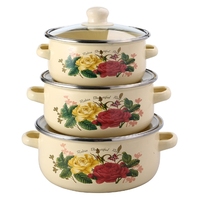 6pcs Set Panci Masak Murah Promosi Hadiah Warna Putih dengan Tutup Kaca untuk Sup Susu Set Casserole Enamel