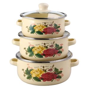 Ensemble de 6 casseroles <span class=keywords><strong>en</strong></span> émail avec couvercle <span class=keywords><strong>en</strong></span> verre blanc, <span class=keywords><strong>promotion</strong></span> bon marché, cadeau - Product Image 5