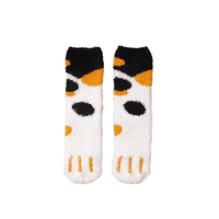 Échantillon gratuit de chaussettes jetables d'hiver pour filles, chaussettes mi-hautes, motif griffe de chat, mignonnes, en velours corail, pour le quotidien