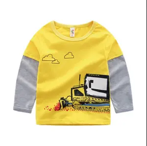 الأطفال الخريف جولة طوق القطن قميص الفتيان الكرتون سيارة تي شيرت خياطة بأكمام طويلة