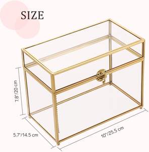 Boîte à bijoux en verre vintage doré 10x5.7x7.8 pouces rectangulaire à couvercle transparent Keeke présentoir organisateur anneaux bracelets boucles d'oreilles - Product Image 5