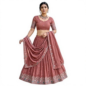 Lehenga Choli rose pour femmes avec dupatta, robe de mariage indienne traditionnelle, coupe régulière, extensible - Product Image 1