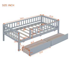 Cama nido individual de madera con dos cajones, color gris, cama infantil con almacenamiento - Product Image 3