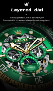 นาฬิกาข้อมือผู้ชาย OLEVS 6715 ระบบออโตเมติก หน้าปัดกลวง แสดงวันที่ พร้อมฟังก์ชั่นแสดงข้างขึ้นข้างแรม ดีไซน์ทันสมัย กันน้ำ - Product Image 2