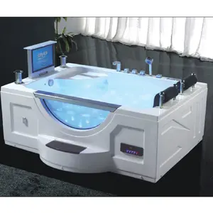 Luxury indoor washing hot tub spa fine acrylic thermostatic auto lifting TV whirlpool massage double bathtub