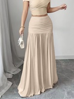 Nouvelle jupe longue plissée anti-plis en polyester, taille empire, couleur unie, élégante, style vintage, pour femme, collection été/printemps