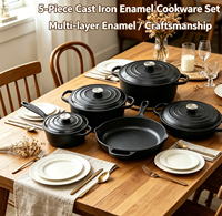 Ensemble de batterie de cuisine en fonte émaillée LFGB FDA, 5 pièces : cocotte, poêle, casserole, faitout, compatible induction