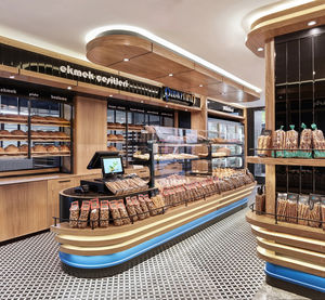 Diseño de exhibición interior de panadería moderna, vitrina termostática personalizada para pan, Mostrador de exhibición de panadería de madera - Product Image 6