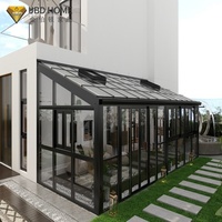 JBDhome Moderno Aluminio Vidrio Sunroom Barato Marco de madera prefabricado con techo plano templado para residencial Villa Solarium