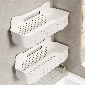 Wall Mounted Bathroom Storage Rack <b>Rectangular</b> 3 Tier With Hooks For Toiletries Shampoo Soap Organizer White - Product Image 3