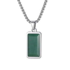 Collier unisexe en acier inoxydable avec pendentif rectangulaire en Aventurine verte, bijou porte-bonheur en cristal de guérison géométrique, idéal pour un cadeau de fête - Product Image 5