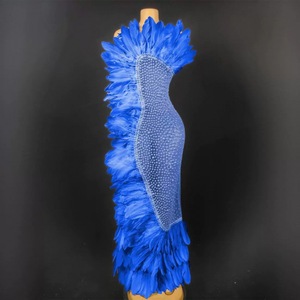 Sexy <strong>Red</strong> Crystal See Through Feathers Mermaid <strong>Dress</strong> Women Prom Long <strong>Dress</strong> Stage Costume Rhinestone Wedding Evening Party <strong>Dress</strong> - Product Image 4