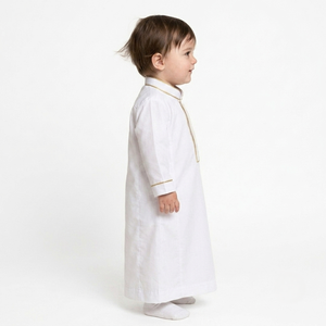 Thobe décontracté en coton doux pour enfants, longueur cheville, manches longues, boutonnage frontal, style Jubba Dishdasha, idéal pour l'Aïd - Product Image 2