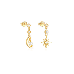 Ensemble de boucles d'oreilles CANNER en argent 925 plaqué or 18 carats, géométriques, longues, avec pampilles, étoiles et lunes, pour femmes - Product Image 5