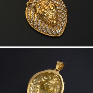 Collier pendentif tête de lion pour homme, style hip-hop, entièrement en acier inoxydable serti de zircone cubique, pour les hipsters, par le fabricant - Product Image 5