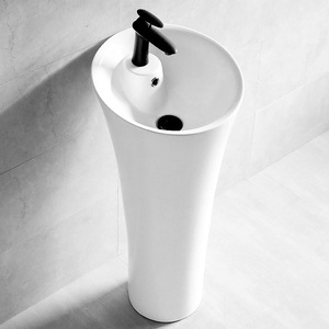 Ceramic Pedestal <b>Basin</b> <b>Round</b> <b>Basin</b> Single Hole Floor Standing Bathroom Sink Glossy Finish - Product Image 2