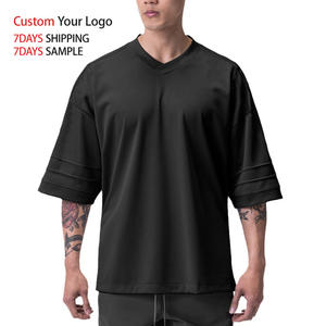 T-shirt de sport de luxe vierge 100 % coton de haute qualité, respirant, noir uni, personnalisable, coupe ample, pour homme, 300-400 g/m² - Product Image 1